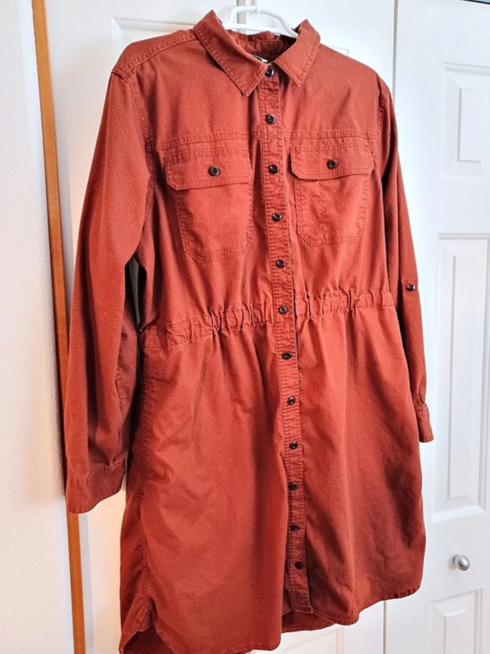 Duluth Trading Co DTC Utility Shirt Dress Hempstop Shirtdress in Rust Size XL